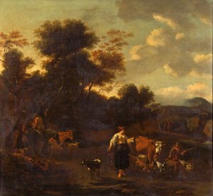 Landscape with figures and animals